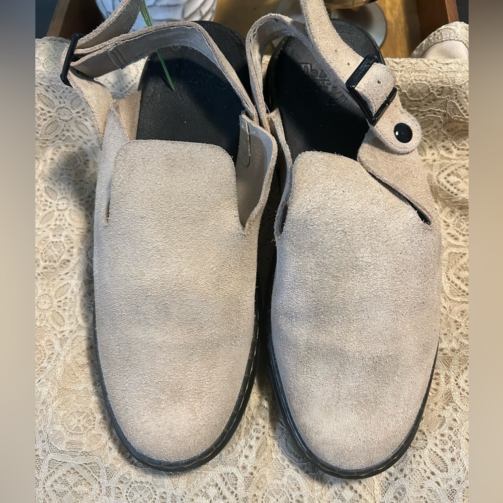 Dr. Martens Light Beige Suede Slip-On Sneakers with Heel Strap
